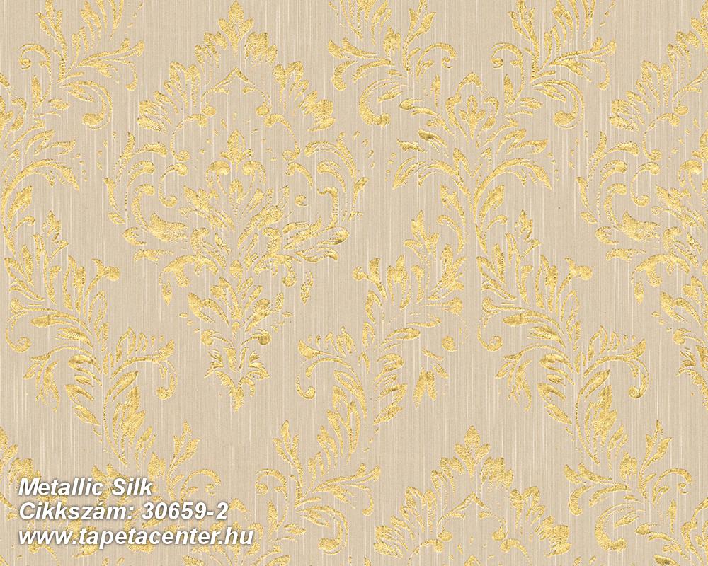 Barokk-klasszikus,csillámos,különleges felületű,különleges motívumos,valódi textil,arany,bézs-drapp,vlies tapéta 